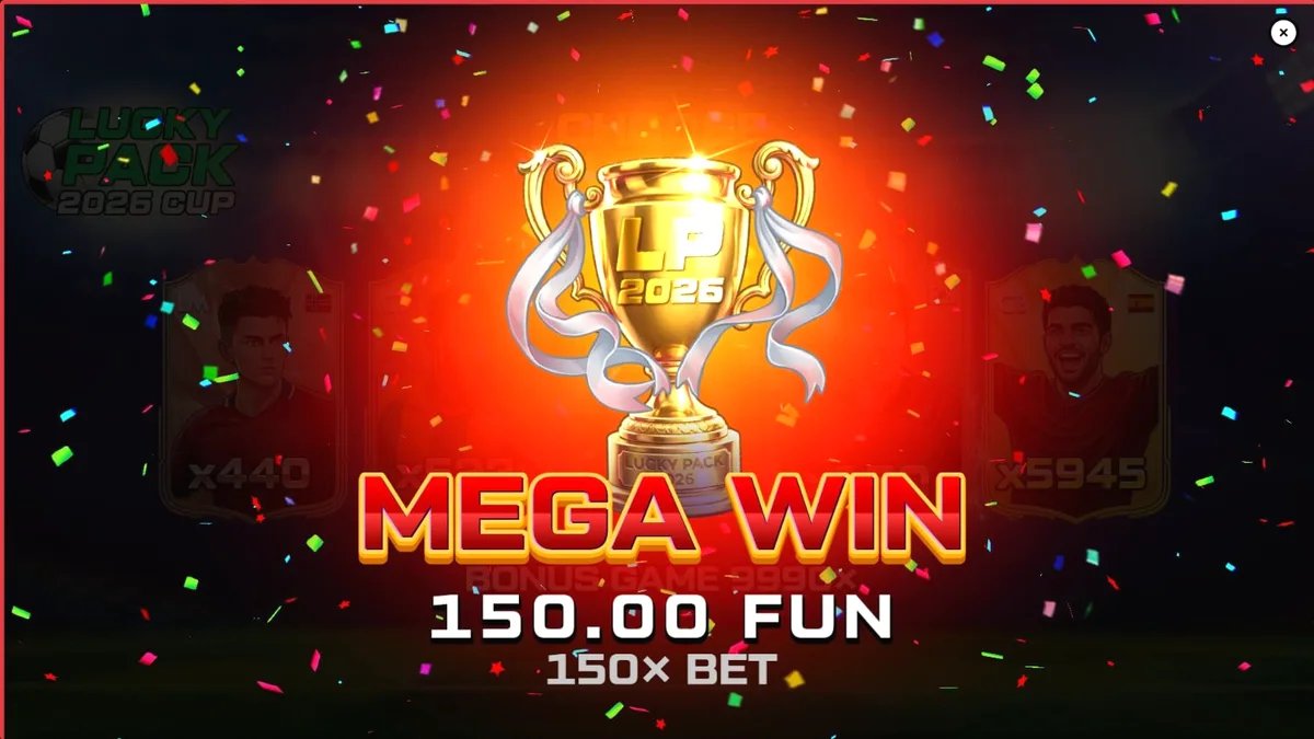 Lucky Pack 2026 Cup slot machine interface featuring football theme
